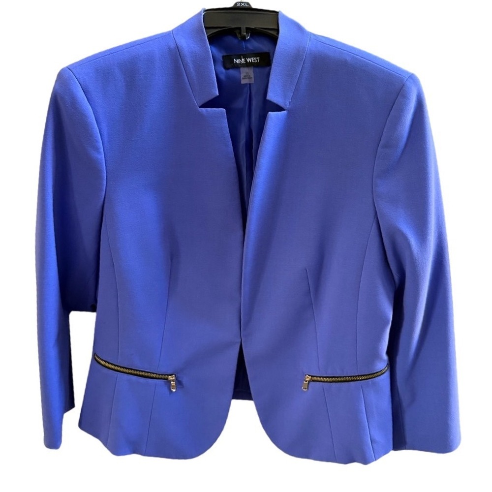 Nine West Womens Periwinkle‎ Blue Open Front Zipper Accent Blazer Jacket Size 10